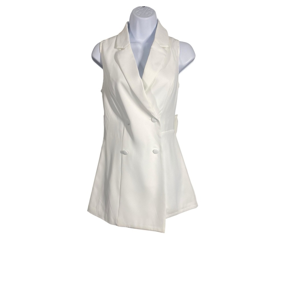 Lulus Upscale Individual White Collared Backless Bow Romper Women's Size XS - Picture 2 of 11